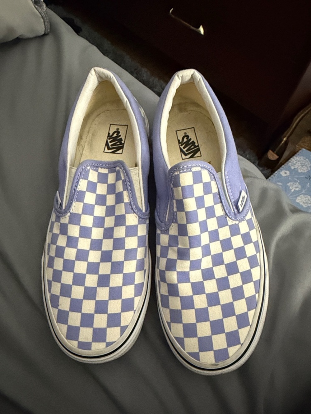 Vans Big Kids Classic Slip-On Checkerboard in Lavender and White - Picture 2 of 5